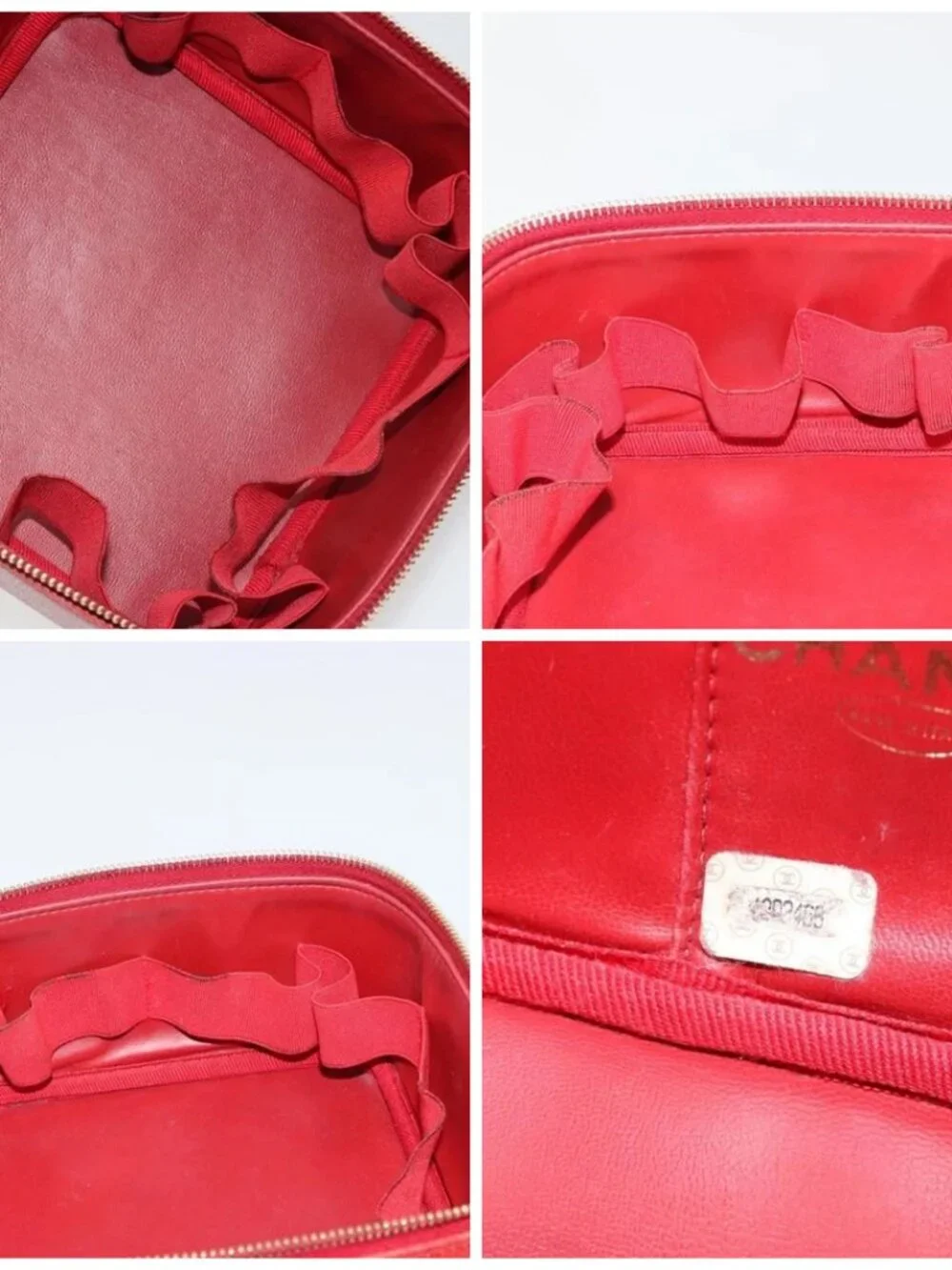 CHANEL COCO Mark Vanity Hand Bag Grained Calf Skin Red Gold CC Auth ka4988